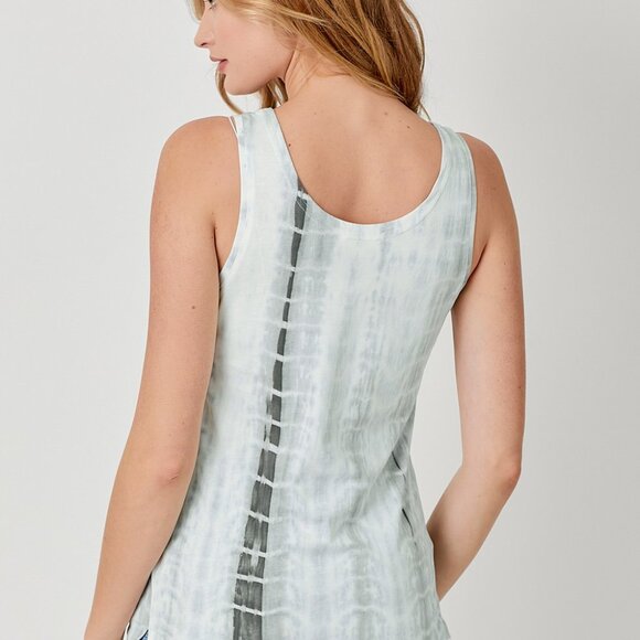 MYSTREE Grey Tie-Dye Sleeveless Tank Top, Soft Casual Summer Shirt, Notch Neck - Picture 4 of 6